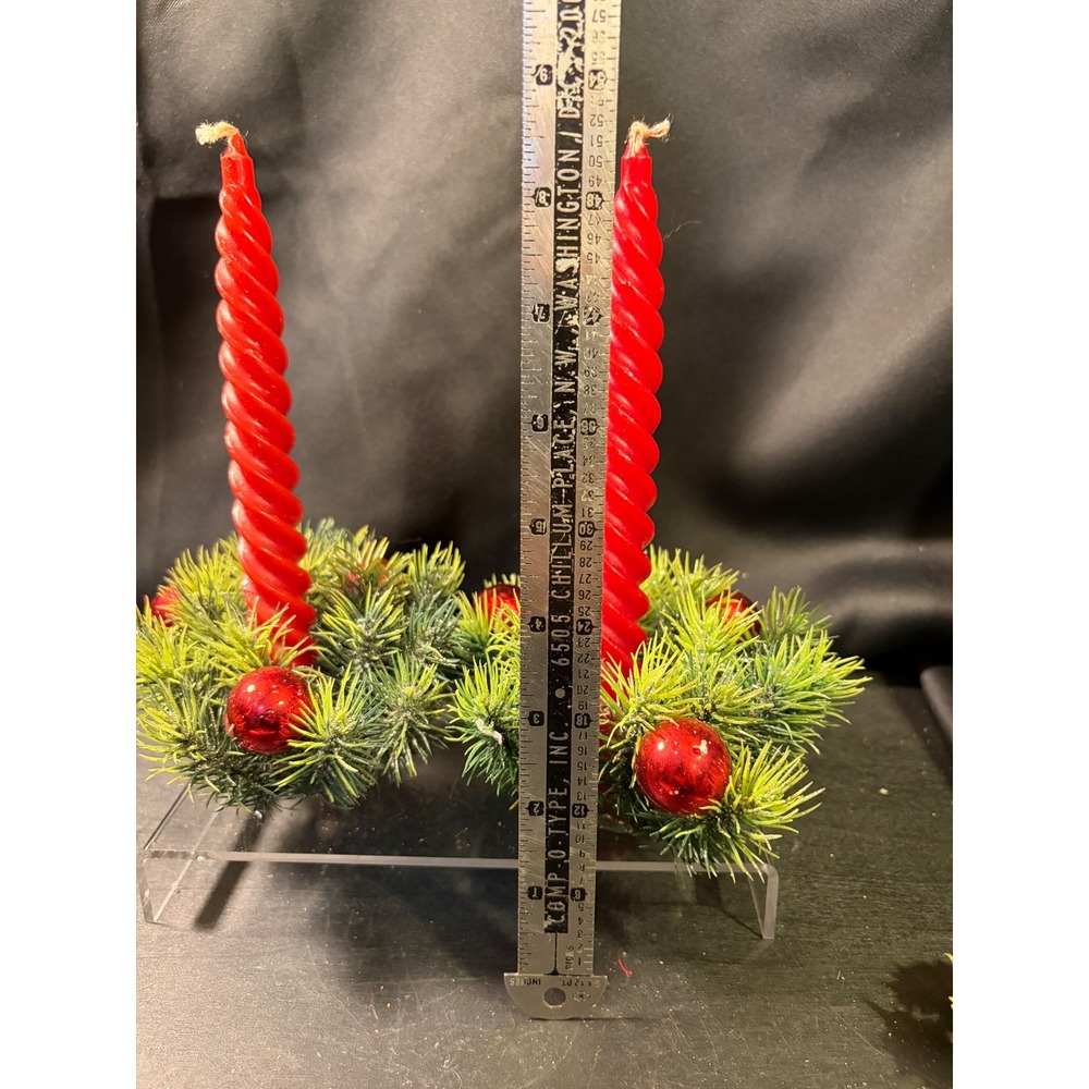 Vintage Style Christmas Taper Candle Rings Faux Pine Red Ornaments Set of 2